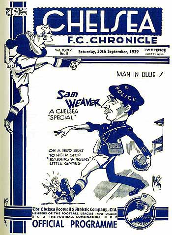 programme cover for Chelsea v Tottenham Hotspur, Saturday, 30th Sep 1939