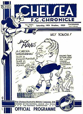 programme cover for Chelsea v Millwall, 14th Oct 1939