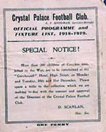 programme cover for Crystal Palace v Chelsea, Thursday, 26th Dec 1918