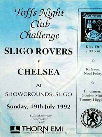 programme cover for Sligo Rovers v Chelsea, 19th Jul 1992