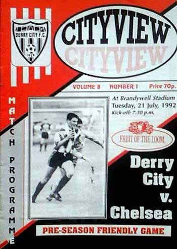 programme cover for Derry City v Chelsea, 21st Jul 1992
