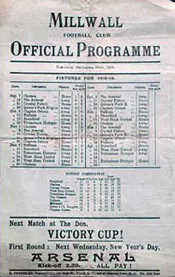programme cover for Millwall Athletic v Chelsea, Saturday, 28th Dec 1918