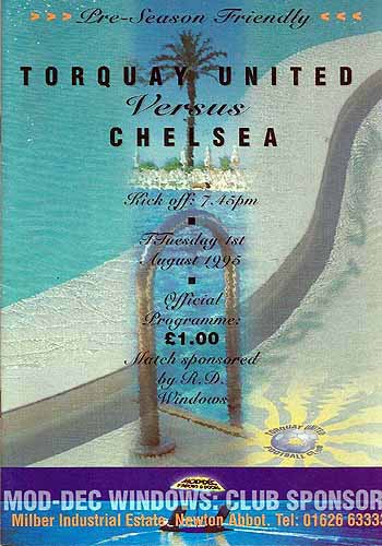 programme cover for Torquay United v Chelsea, Tuesday, 1st Aug 1995