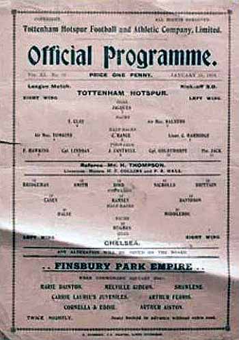 programme cover for Tottenham Hotspur v Chelsea, 25th Jan 1919