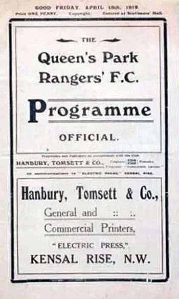 programme cover for Queens Park Rangers v Chelsea, Friday, 18th Apr 1919