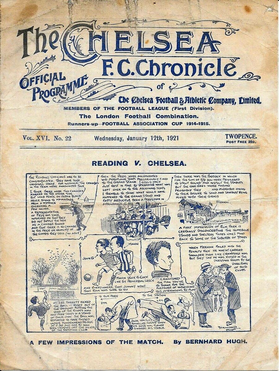 programme cover for Chelsea v Reading, 12th Jan 1921