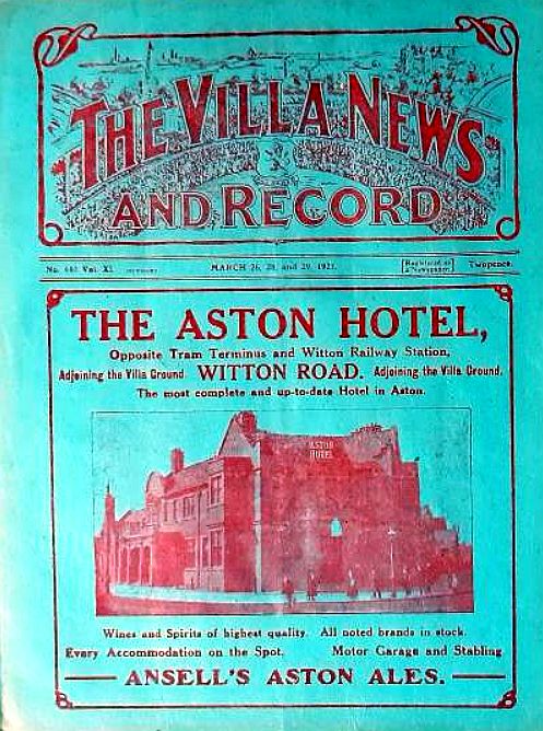 programme cover for Aston Villa v Chelsea, Monday, 28th Mar 1921
