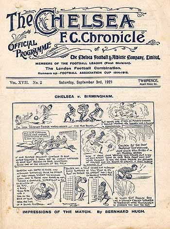 programme cover for Chelsea v Blackburn Rovers, 3rd Sep 1921