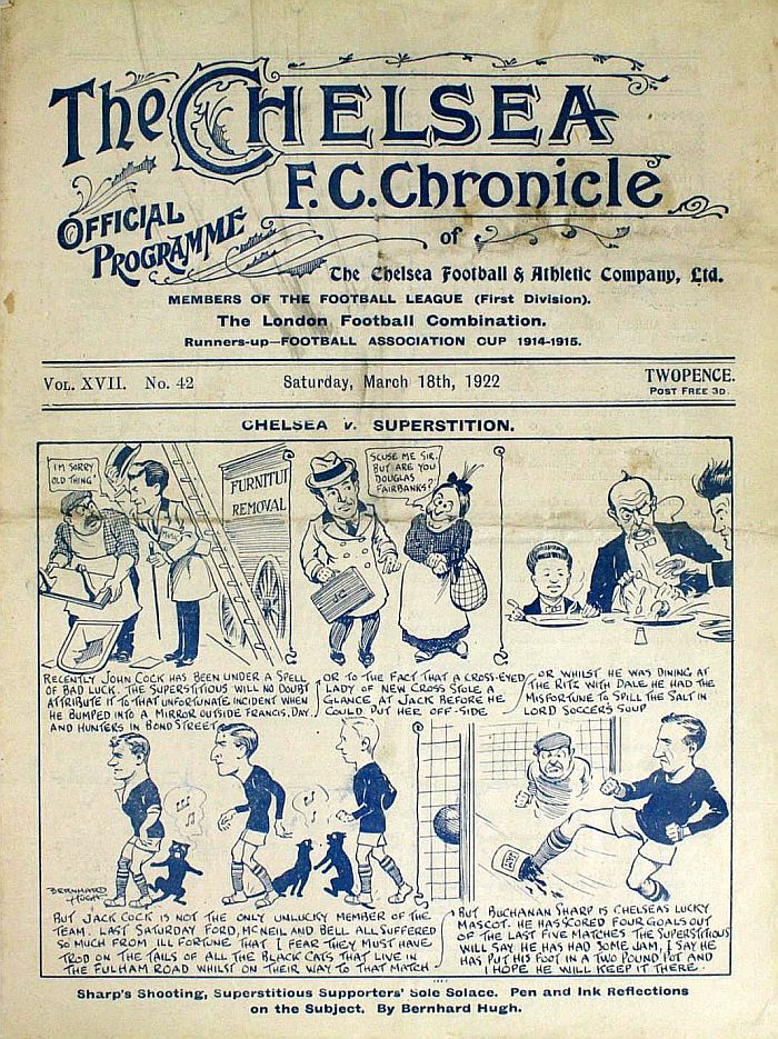 programme cover for Chelsea v Manchester City, Saturday, 18th Mar 1922