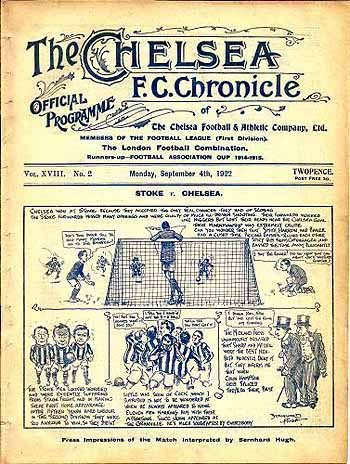 programme cover for Chelsea v Stoke, Monday, 4th Sep 1922