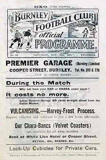 programme cover for Burnley v Chelsea, Saturday, 18th Nov 1922