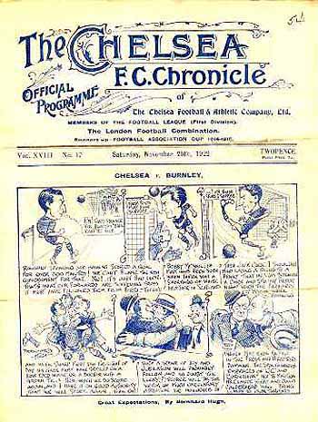 programme cover for Chelsea v Burnley, Saturday, 25th Nov 1922