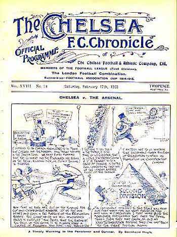 programme cover for Chelsea v Arsenal, Saturday, 17th Feb 1923
