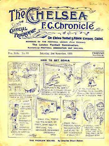 programme cover for Chelsea v Bolton Wanderers, Saturday, 3rd Nov 1923
