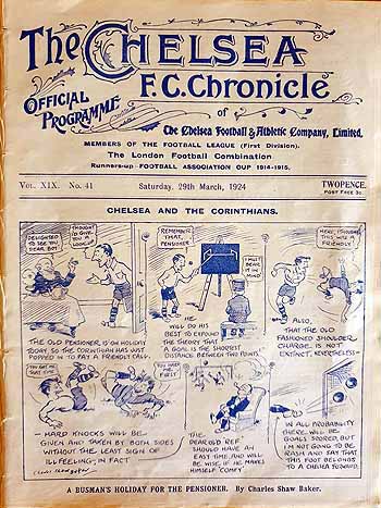 programme cover for Chelsea v Corinthians (UK), Saturday, 29th Mar 1924