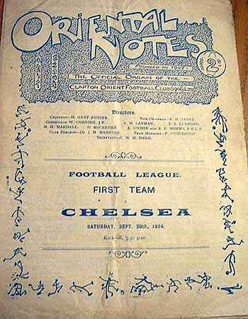 programme cover for Clapton Orient v Chelsea, 20th Sep 1924
