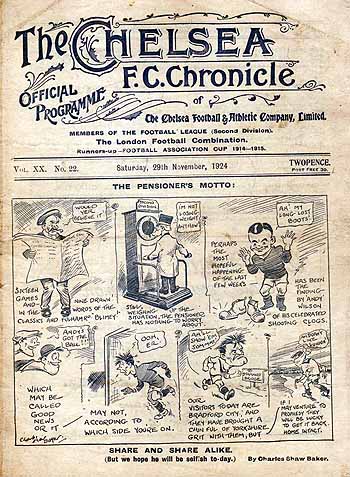 programme cover for Chelsea v Bradford City, 29th Nov 1924