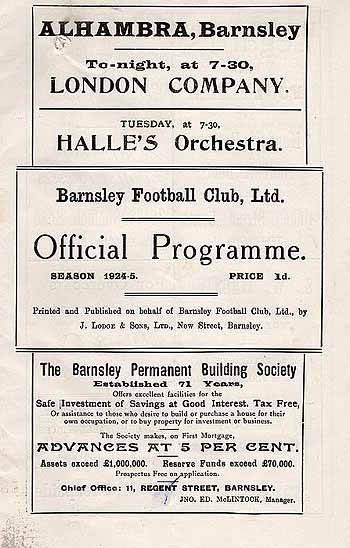 programme cover for Barnsley v Chelsea, Saturday, 20th Dec 1924