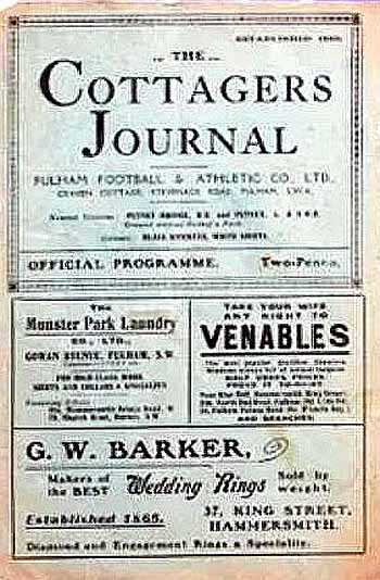 programme cover for Fulham v Chelsea, Saturday, 14th Feb 1925