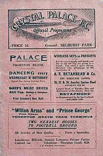 programme cover for Crystal Palace v Chelsea, Wednesday, 1st Apr 1925