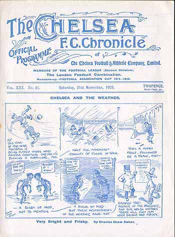 programme cover for Chelsea v Swansea Town, Saturday, 21st Nov 1925
