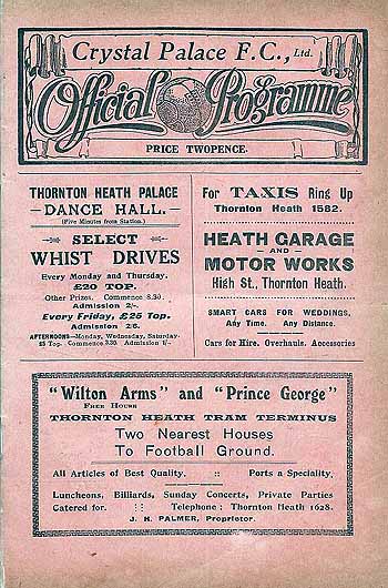 programme cover for Crystal Palace v Chelsea, 30th Jan 1926